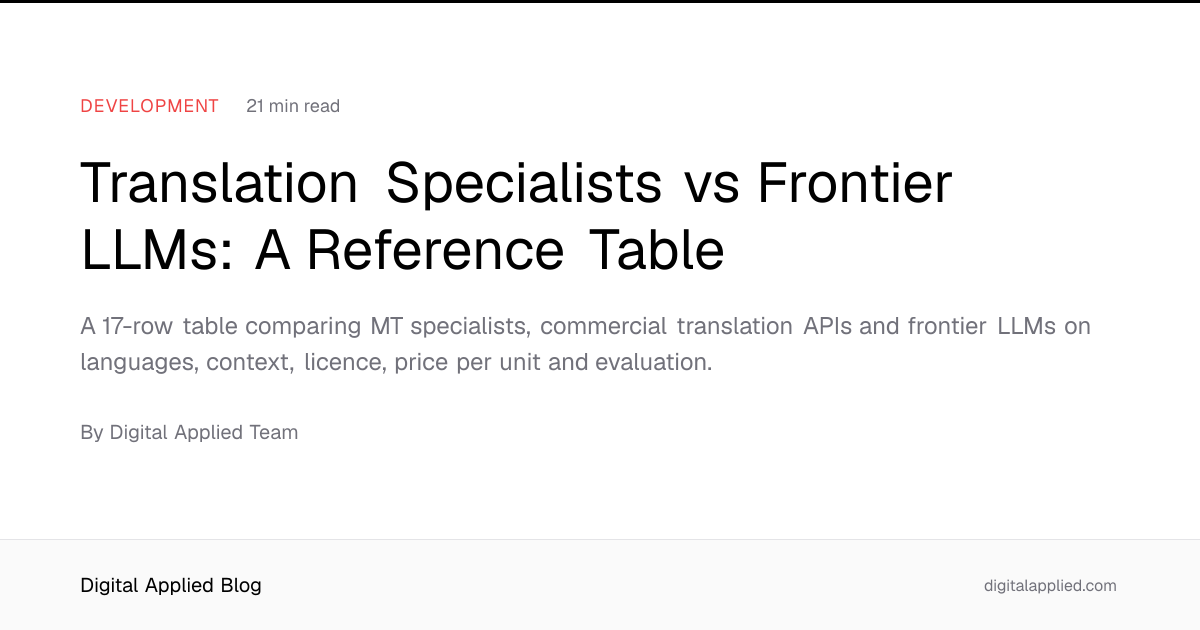 Translation Specialists vs Frontier LLMs: A Reference Table